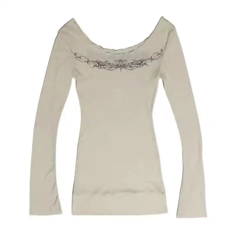 Y2k Gothic Print T-shirt Trashy 2000s Style Long Sleeve Tops Vintage Harajuku Streetwear American Retro T-shirts