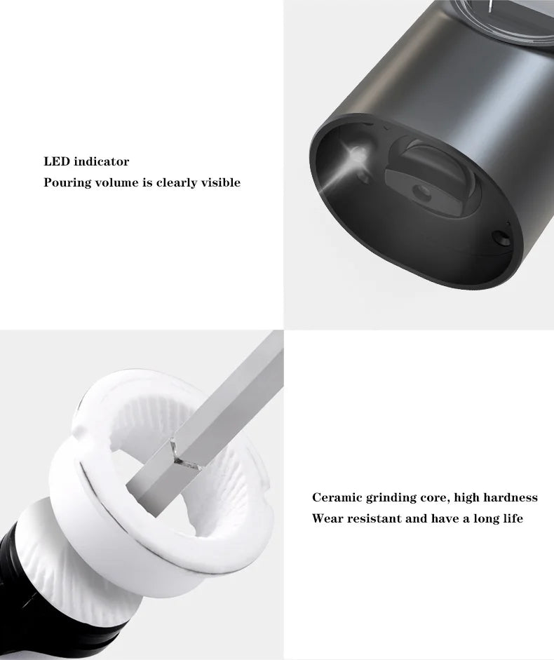 Electric Salt and Pepper Grinder Set with Charging Base and LED Light Adjustable Coarseness Automatic Spice Herb Mill