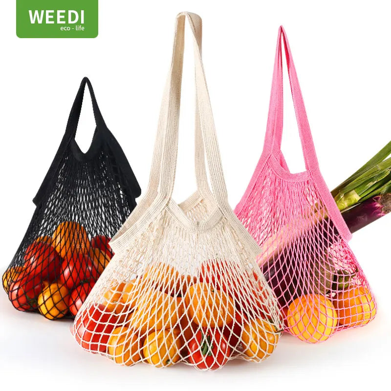 Bremium Reusable Mesh Shopping Bag Cotton Grocery Bags Portable Washable Durable Long Handle Tote Bags Reusable Produce Bags