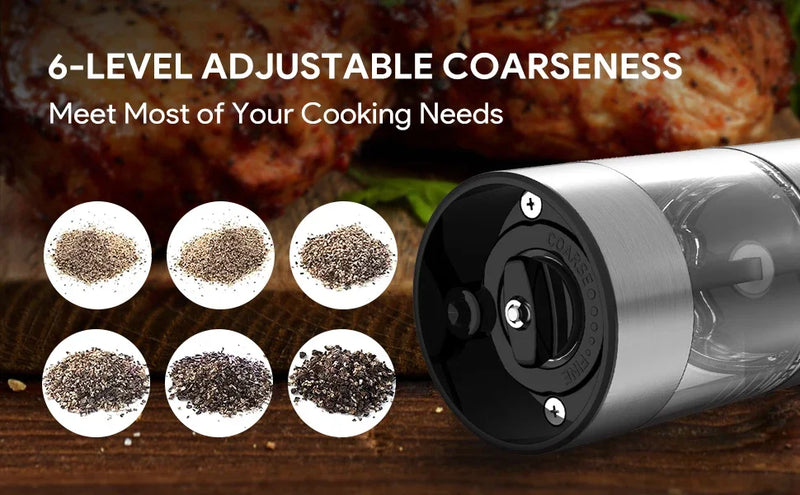 Electric Salt and Pepper Grinder Set – USB Rechargeable Adjustable Coarseness Mills with LED Light