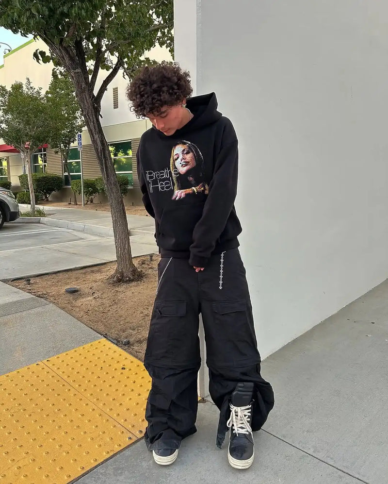 Y2K retro pattern printed sweatshirt for men fashion hip hop black street clothing neutral clothing loose men and women hoodies