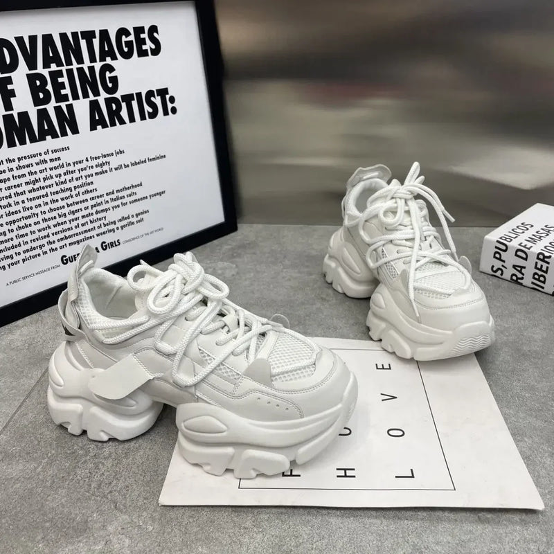 New Fashion Women Tennis Shoes Chunky Sneakers for Women Spring Autumn Thick Bottom Dad Shoe Ladies PU Leather Platform Sneakers