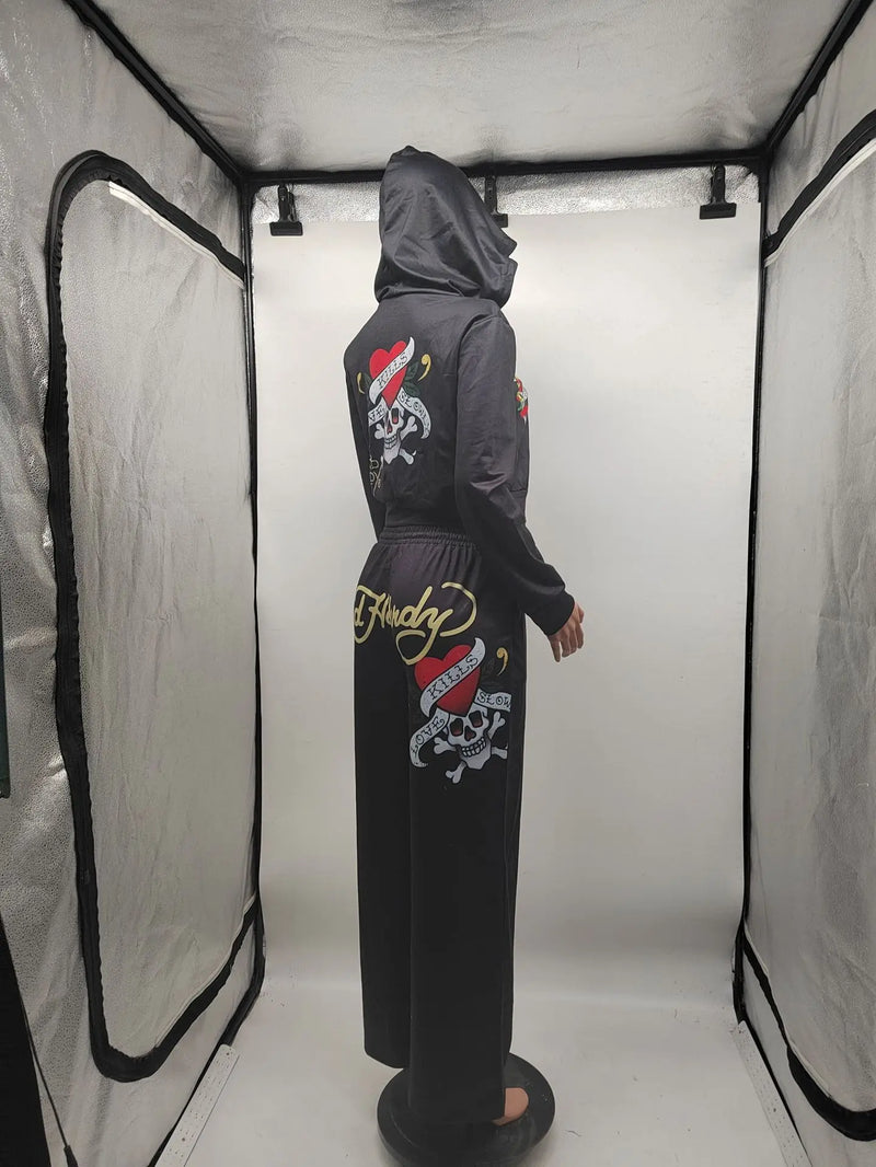 Y2k Zipper Tracksuit Women Black Print Hoodie Sweatpant Winter Blue Bodycon 2 Two Piece Outfits Pants Matching Sets Sweatshirt