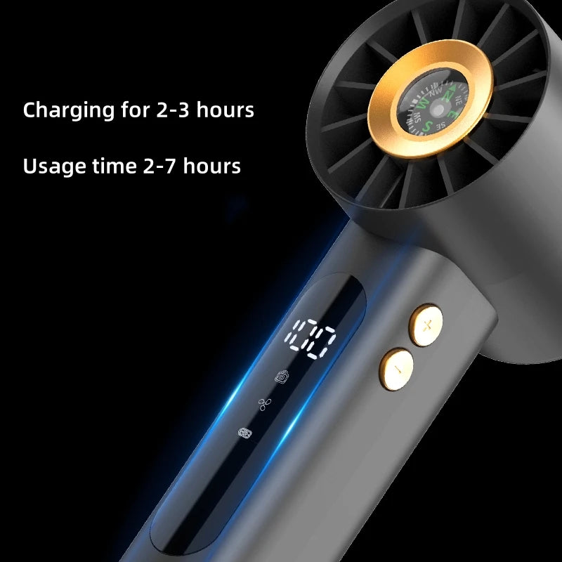 USB rechargeable handheld fan, small and portable desktop fan, adjustable from 1 to 100 levels, displaying battery level
