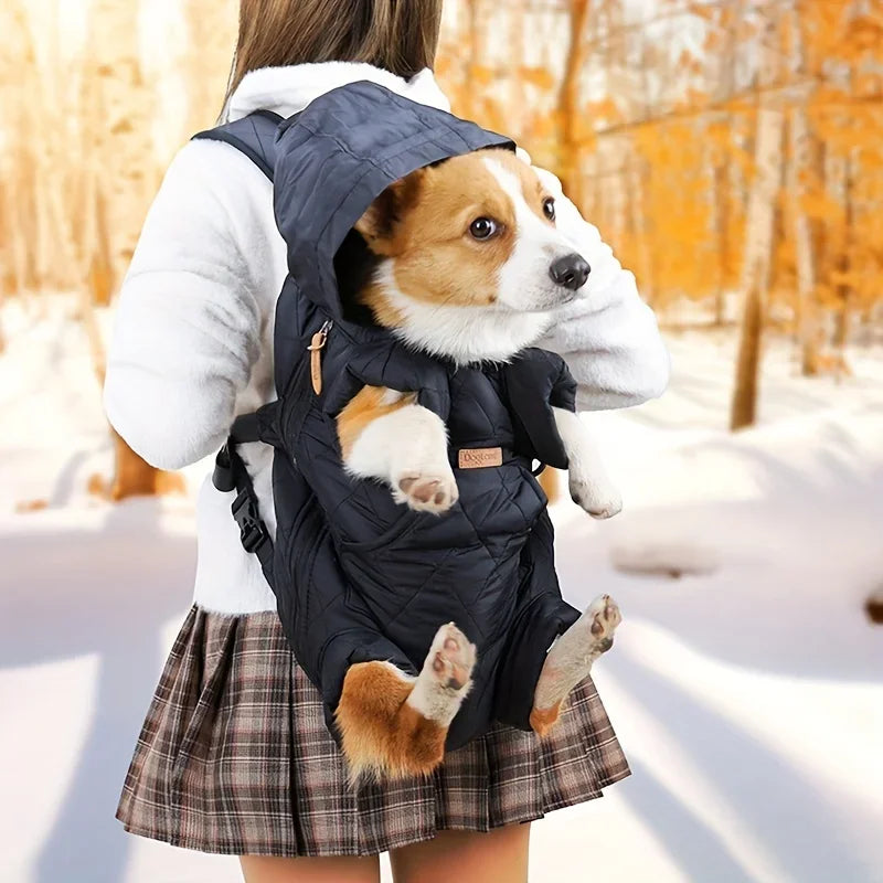 Cozy Pet Carrier Backpack for Dogs - Fleece-Lined, Front Legs Out, Hands-Free Design for Hiking & Travel.