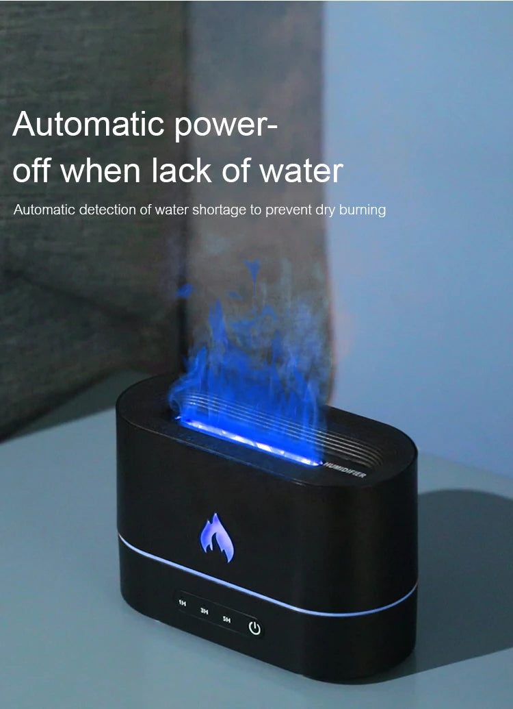 250ml Flame Humidifier 1/3/5H USB Smart Timing LED Electric  Aroma Diffuser Simulation Fire Night Lamp