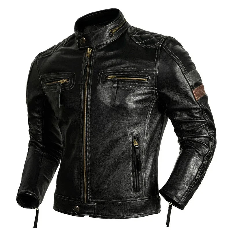 Protective Rider Clothing Natural Cow Leather Jacket Men Motor Biker Coat Mens Motorcycle Genuine Jaqueta