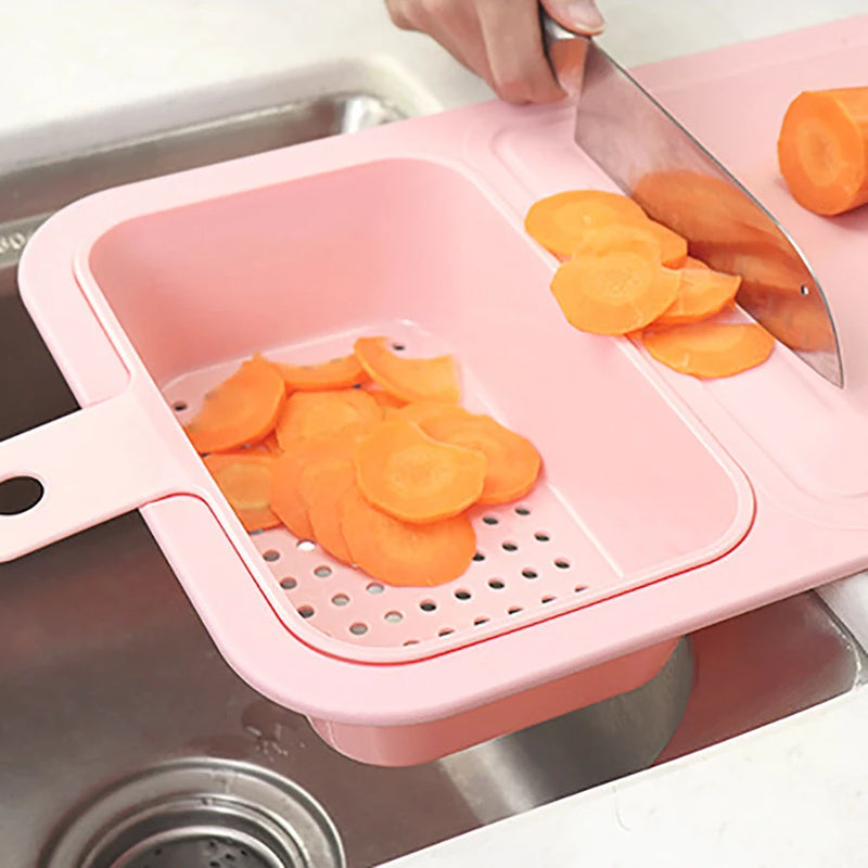 1PC multi-functional sink cutting board Kitchen vegetable and fruit cutting board 2-in-1 removable drain basket cutting board