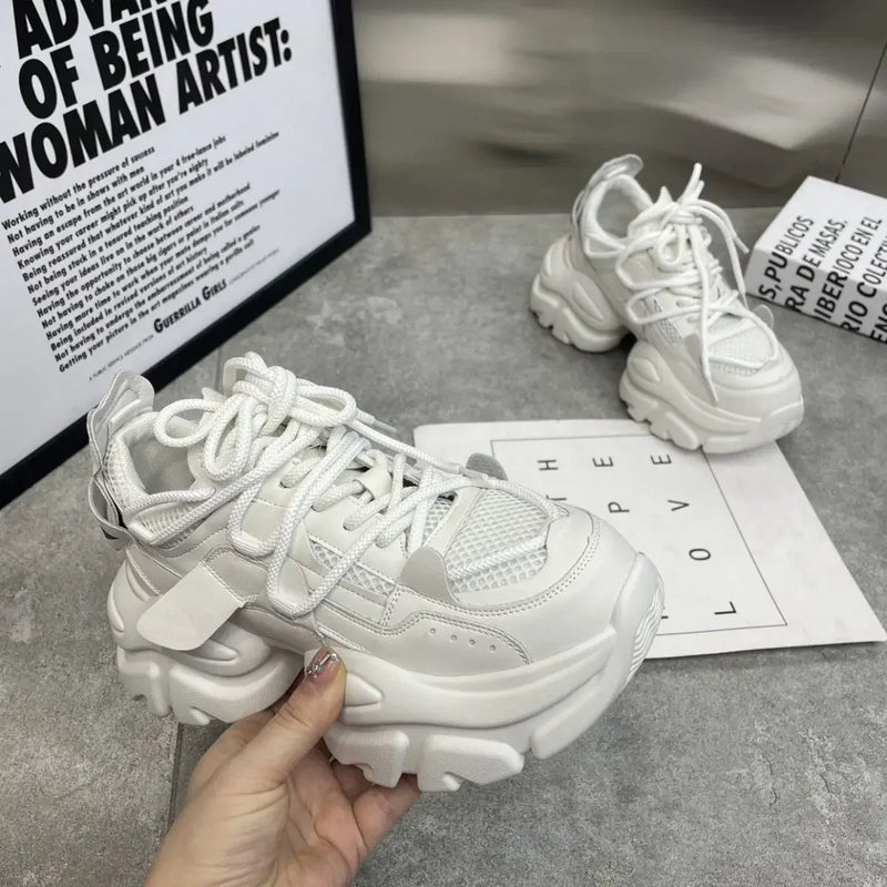 New Fashion Women Tennis Shoes Chunky Sneakers for Women Spring Autumn Thick Bottom Dad Shoe Ladies PU Leather Platform Sneakers