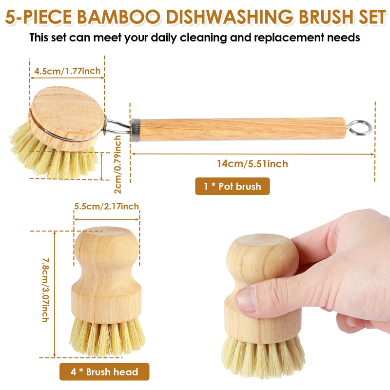 4/5Pcs Bamboo Dish Scrub Brushes Replaceable dish brush Kitchen Wooden Cleaning Scrubbers Household Cleaning Brush Cleaning Tool