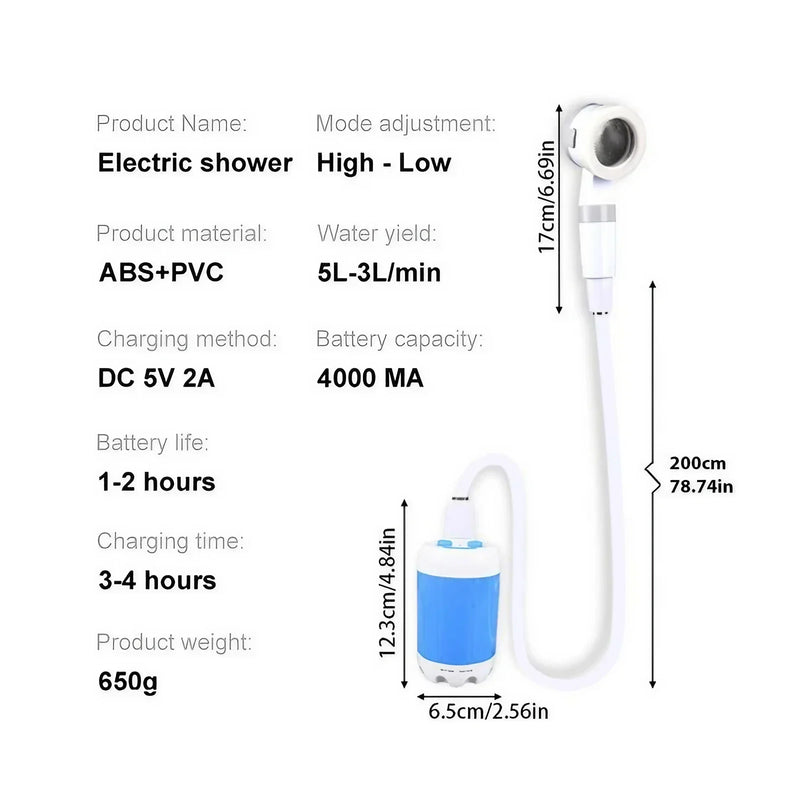 Portable Rechargeable Outdoor Shower | Compact Handheld Camping Shower