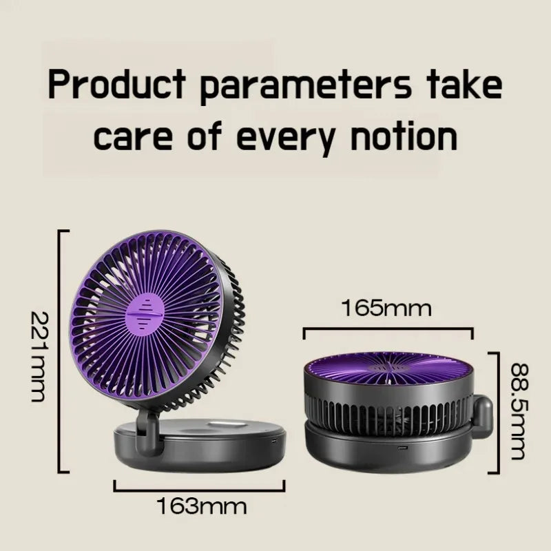 Foldable Desktop Fan Mini  Wall-Mounted Fan With Warm Night Light Rechargeable 4 Gears Adjustable Portable Air Circulation Fan