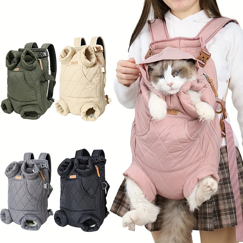 Cozy Pet Carrier Backpack for Dogs - Fleece-Lined, Front Legs Out, Hands-Free Design for Hiking & Travel.