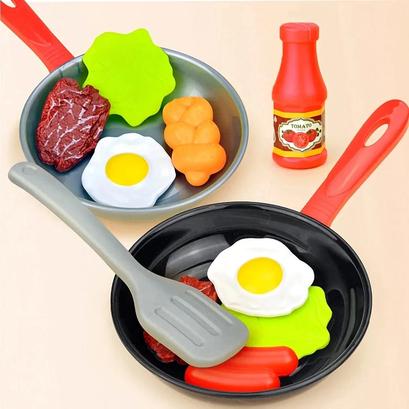 8PCS Kids Kitchen Play Food Set - Pretend Cookware with Steak, Vegetables, Bread & Hot Dog for Toddler Cooking Games