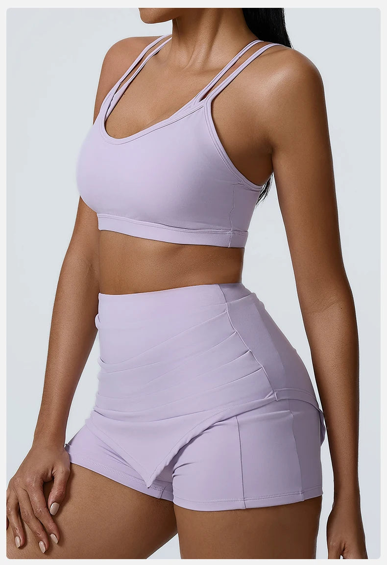 Yoga Sets 2 Pieces Workout Sets for Women Tracksuit Sportswear Gym Clothes High Waist Shorts Outfits Running Suits Fitness Bras