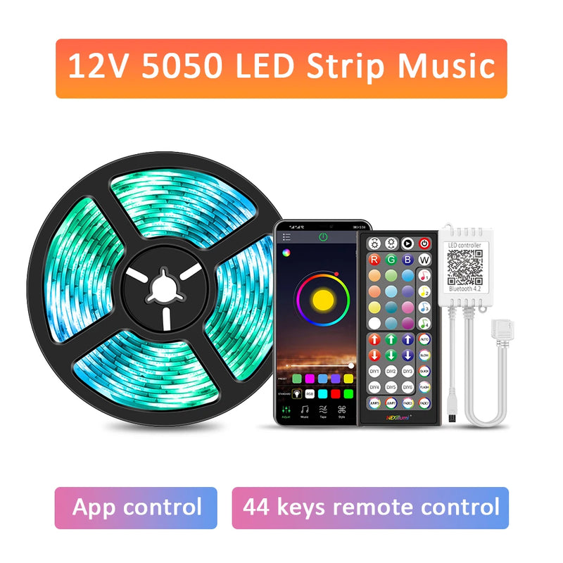 LED Strip Light RGB 5050 Music Sync Color Changing  Sensitive Built-in Mic, App Controlled LED Lights 5M 10M 15M DC12V Flexible