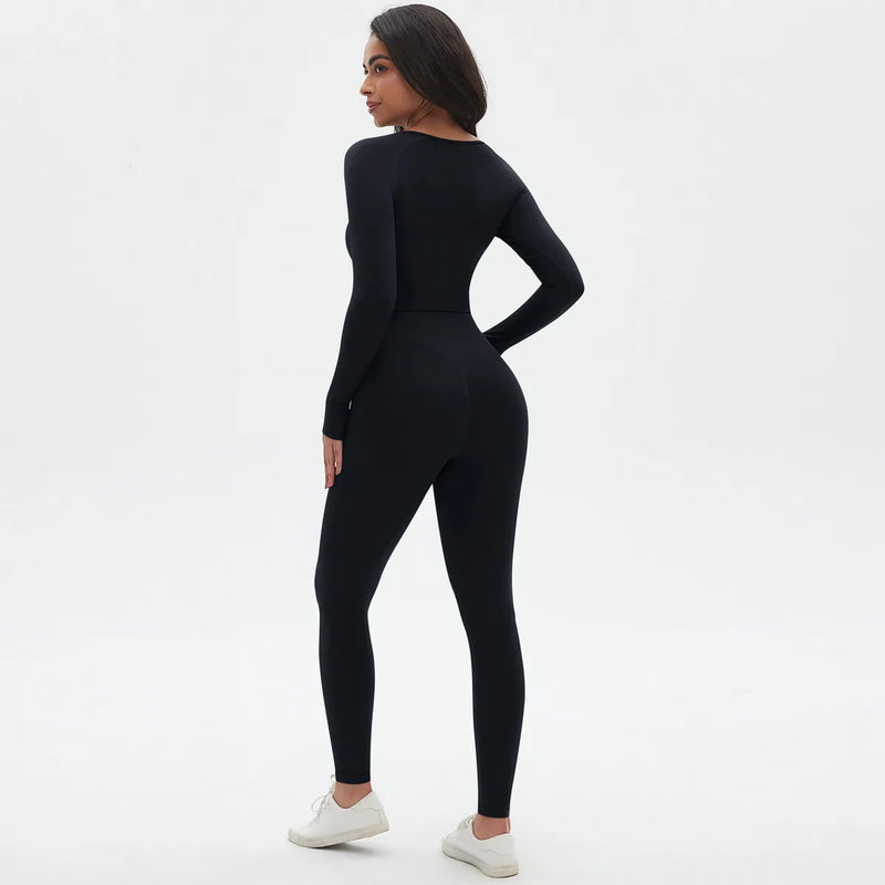 Seamless Two Piece Sets Womens Outifits Long Sleeve Gym Fitess Sport Set Yoga Leggings Matching Sets Exercise Tracksuits Female