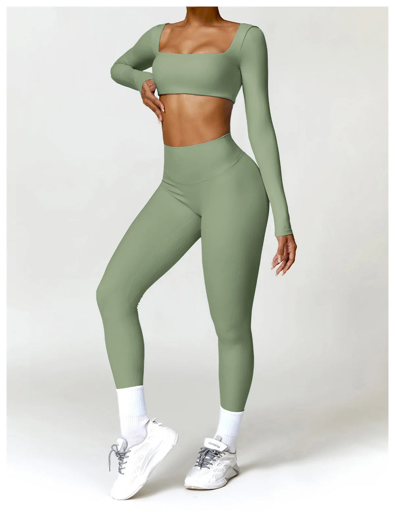 Yoga Suit 2 Pieces Sportswear Sports Set Women Tracksuits Gym Clothes Sport Bra Fitness Long Sleeve Top Workout Legging Yoga Set