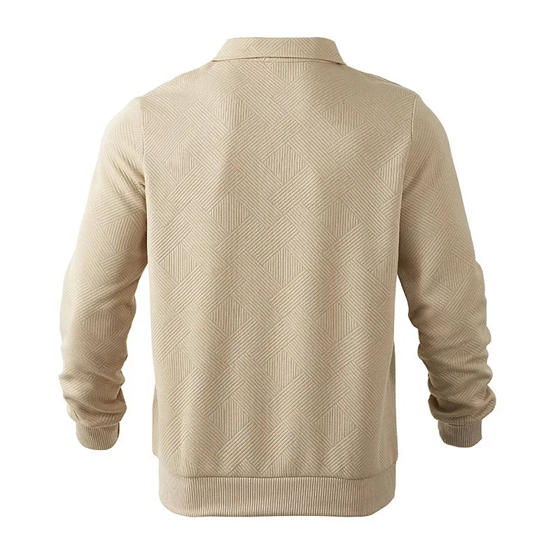 Men’s Zipper Polo Sweatshirt – Turn-Down Collar Long Sleeve Pullover for Autumn and Winter