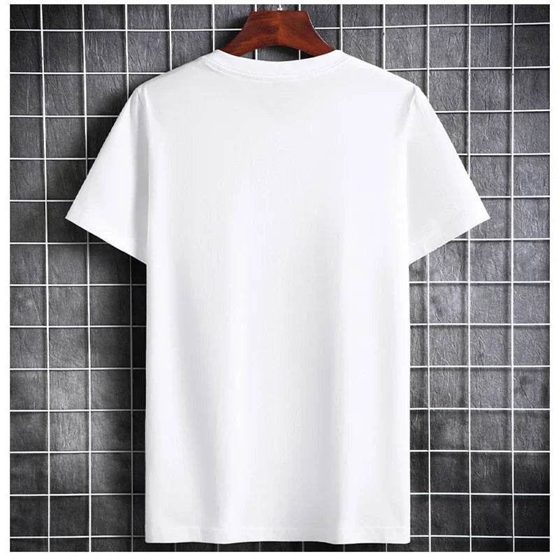 Mens T Shirts 2025 Male Summer Cotton Short Sleeve Fashion  Bottoming Tops Round Neck White Tee Oversized T-shirt Men Clothing