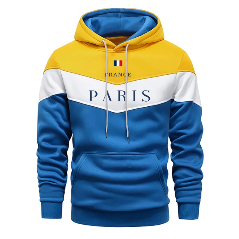 Men’s Tricolor Print Hoodie – Casual Pullover Sweatshirt for Autumn and Winter Sportswear