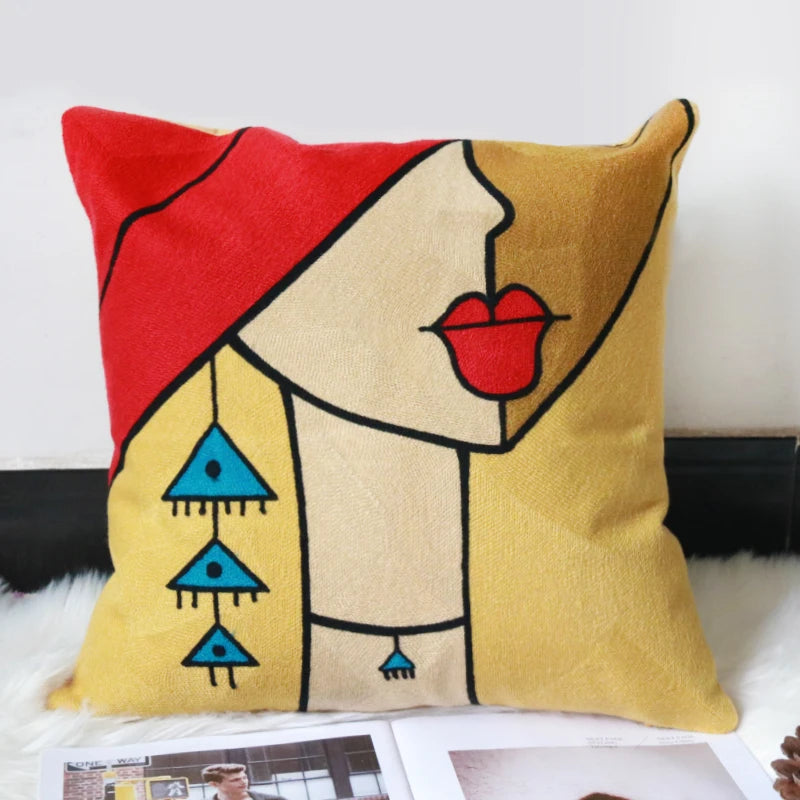 Picasso Embroidered Decorative Throw Pillowcases Abstract Creative Decoration Cushion Cover for Home Sofa Pillow Cover 45x45cm