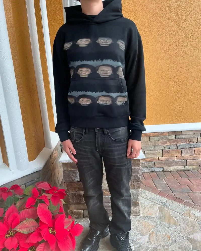 Y2K retro pattern printed sweatshirt for men fashion hip hop black street clothing neutral clothing loose men and women hoodies