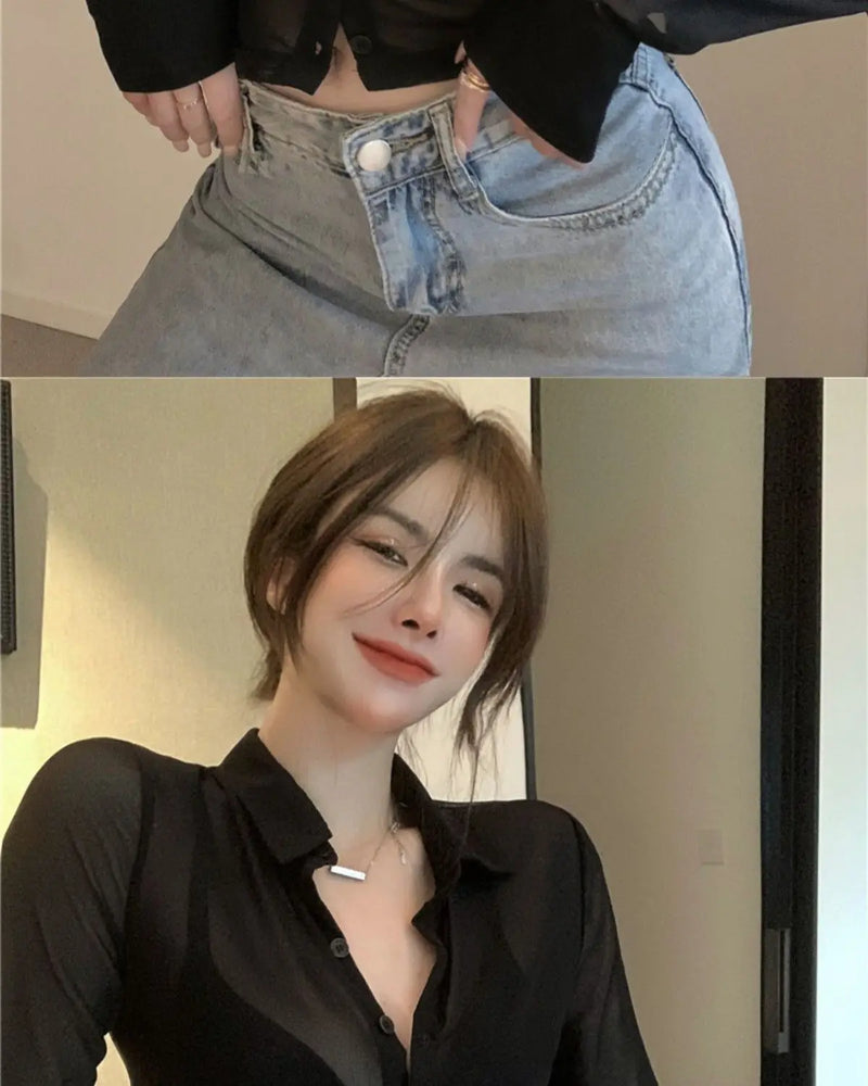 Mesh Sheer Shirts Women Long Sleeve Sunscreen Crop Tops Sexy Summer Thin Breathable Skinny Fashion Ins Streetwear Ladies Chic