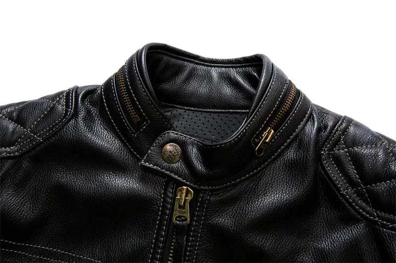 Protective Rider Clothing Natural Cow Leather Jacket Men Motor Biker Coat Mens Motorcycle Genuine Jaqueta