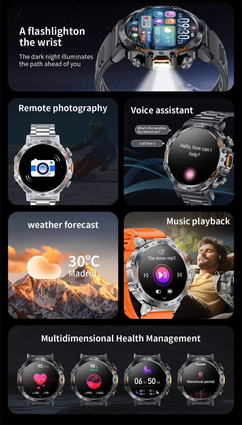 LIGE 2025 Smart Watch Men Sport Watches LED Flashlight 360*360 Ultra HD Screen Waterproof Fitness Bluetooth Call Men Smartwatch