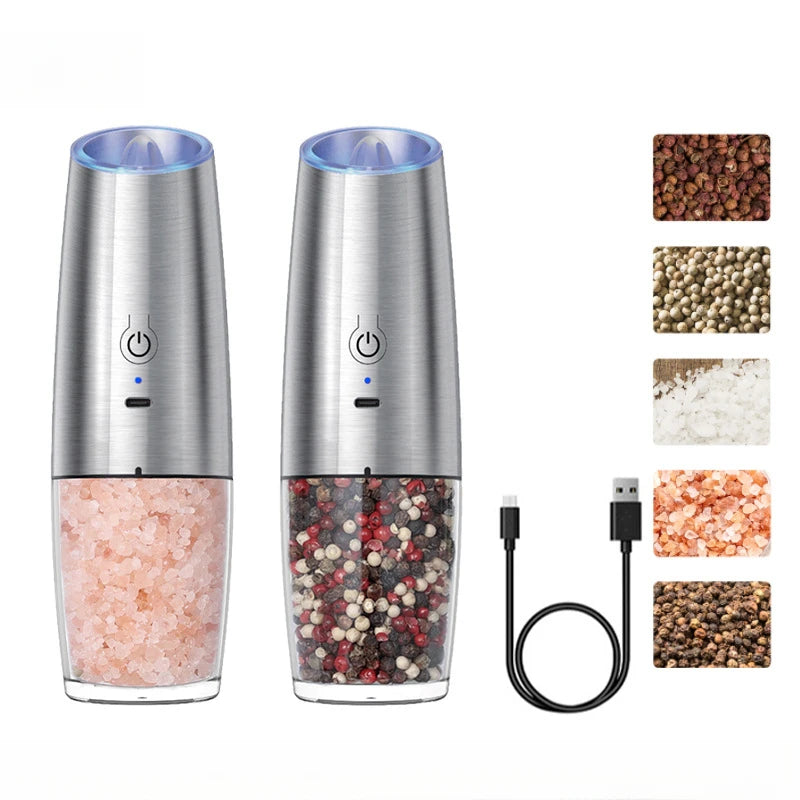 Electric Salt and Pepper Grinder USB Rechargeable Adjustable Coarseness Large Capacity Auto Spices Grinders Kitchen Cooking Tool