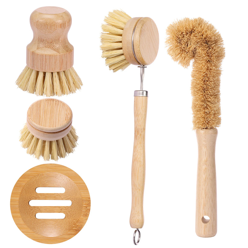 4/5Pcs Bamboo Dish Scrub Brushes Replaceable dish brush Kitchen Wooden Cleaning Scrubbers Household Cleaning Brush Cleaning Tool