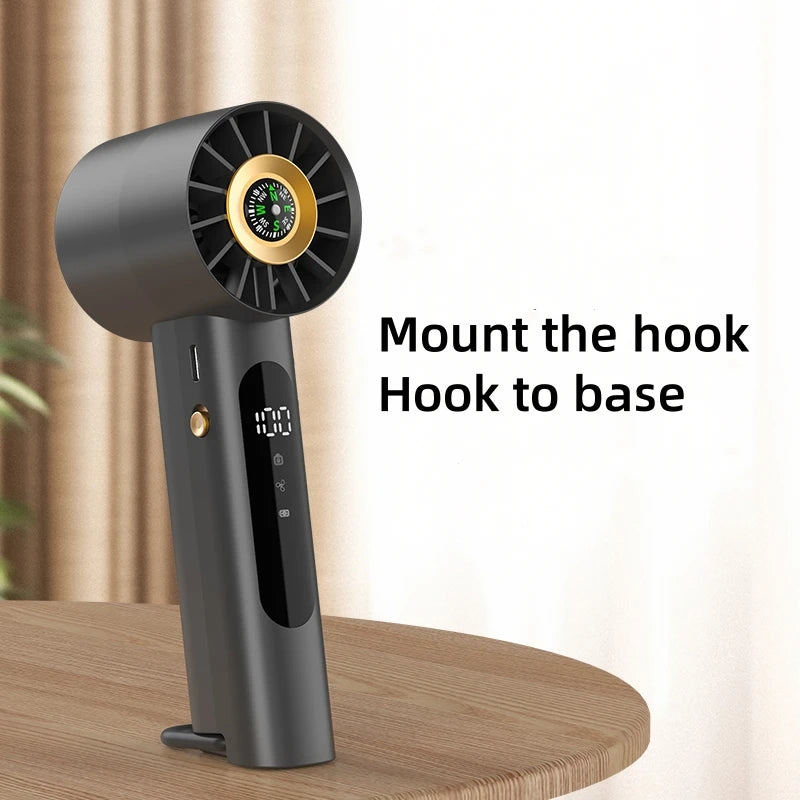 USB rechargeable handheld fan, small and portable desktop fan, adjustable from 1 to 100 levels, displaying battery level