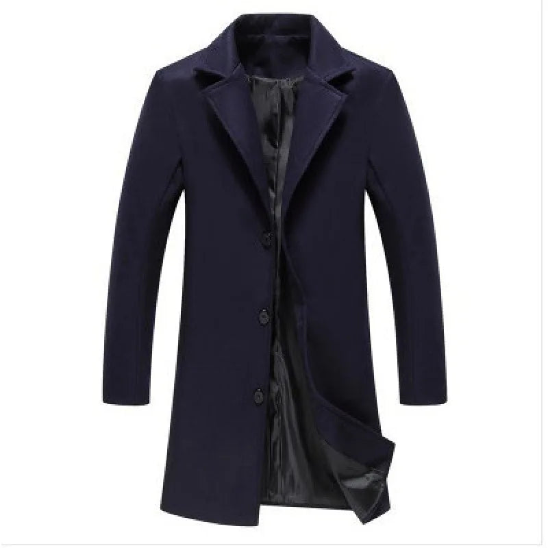 Trench Men Mid Length Coats Turn Down Collar Full Sleeve Single Breasted Jackets Casual Regular Open Stitch Autumn Winter