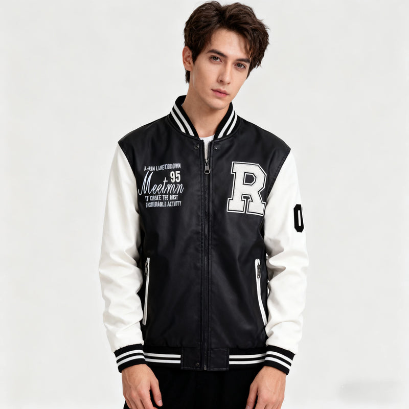 Bomber Jacket Men Baseball Motorcycle Embroidered Leather Pu Coats Slim Fit College Fleece Luxury Pilot Jackets Top Winter Coat