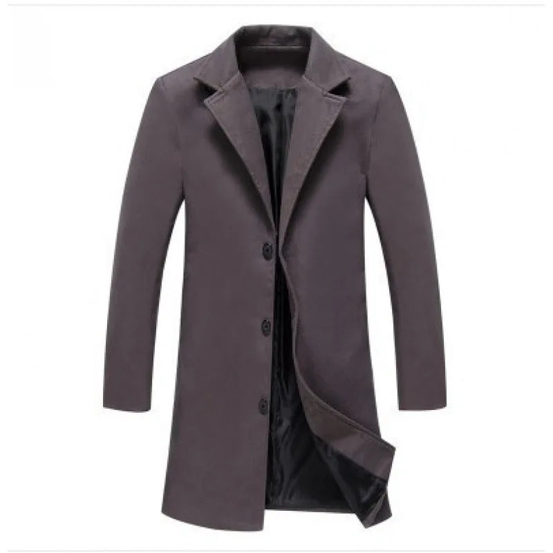 Trench Men Mid Length Coats Turn Down Collar Full Sleeve Single Breasted Jackets Casual Regular Open Stitch Autumn Winter
