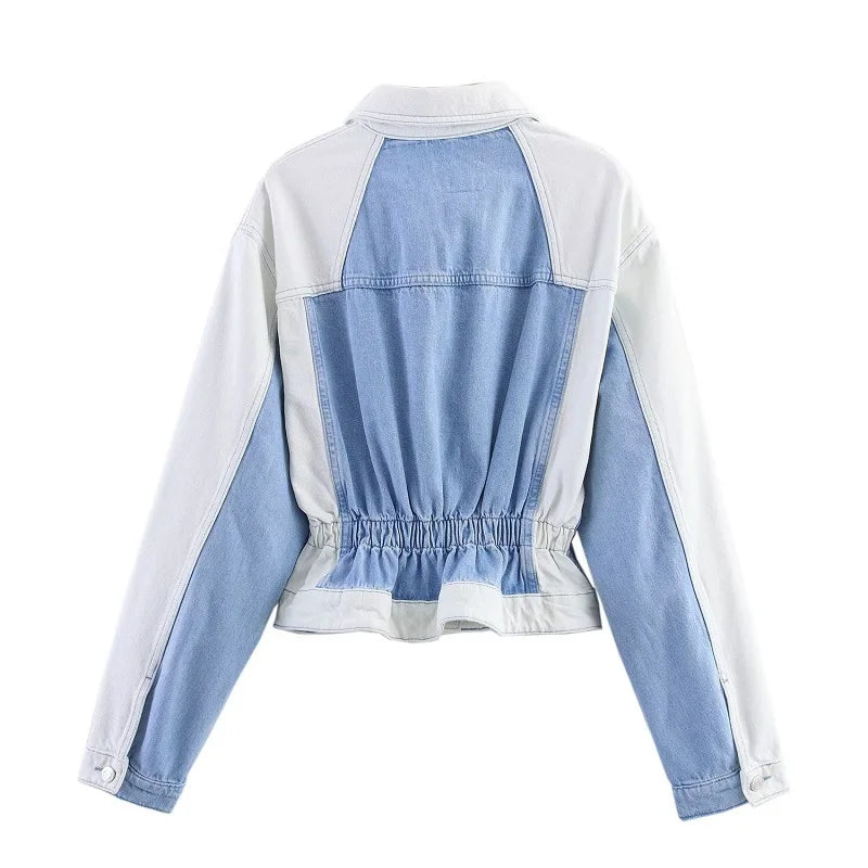 MUJER Denim Bomber Jackets for Women Varsity Cropped Jacket Woman Streetwear Outerwears Women&