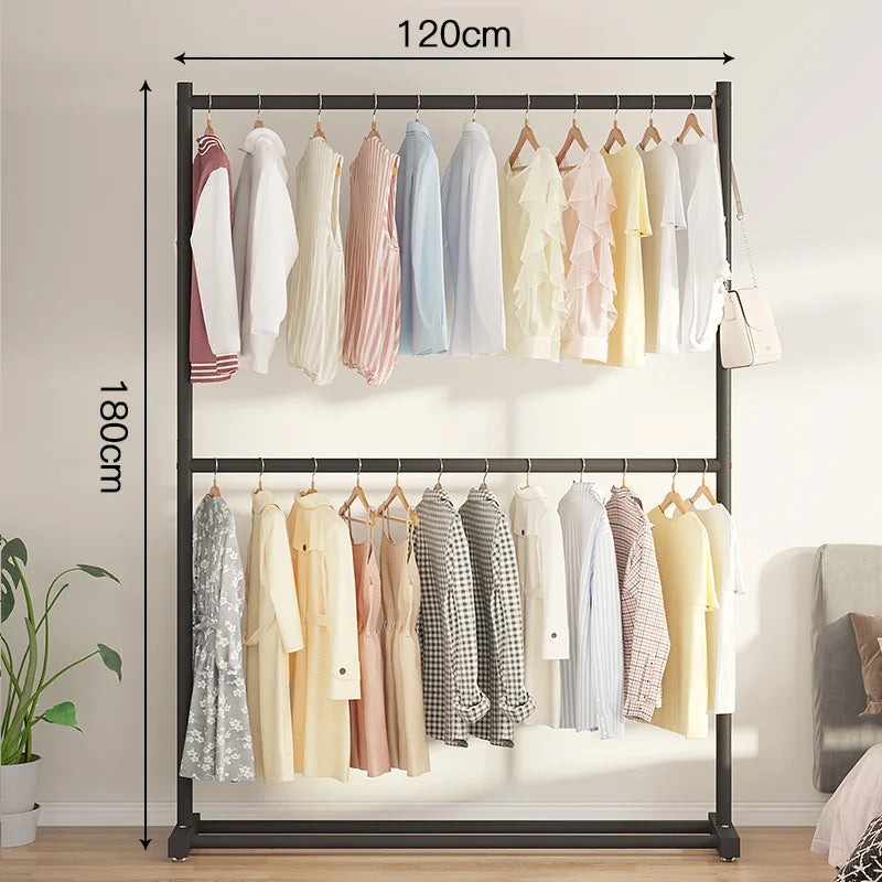 Double Layer Floor-Mounted Clothes Drng Ra Bedroom Balcony Single Rod Storage elf Space-Saving Easy-To-Use Painted Steel