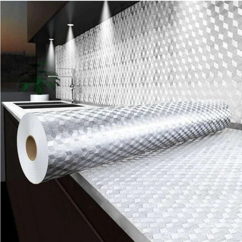 Kitchen Oil Proof Wallpaper Self Adhesive Aluminum Foil Sticker Waterproof Heat Resistant Liner for Cabinet Backsplash Wall Deco