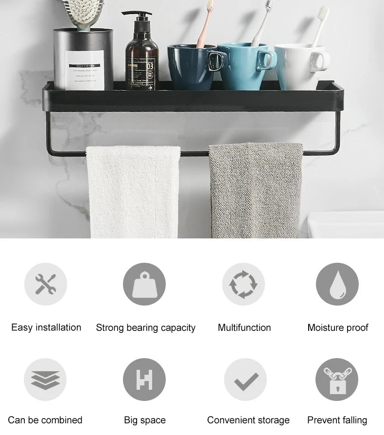 Punch-free Black Bath Shelves Bathroom Shelf Nail-free Shampoo Holder Shelves Storage Shelf Rack Bathroom Basket Holder ML1018