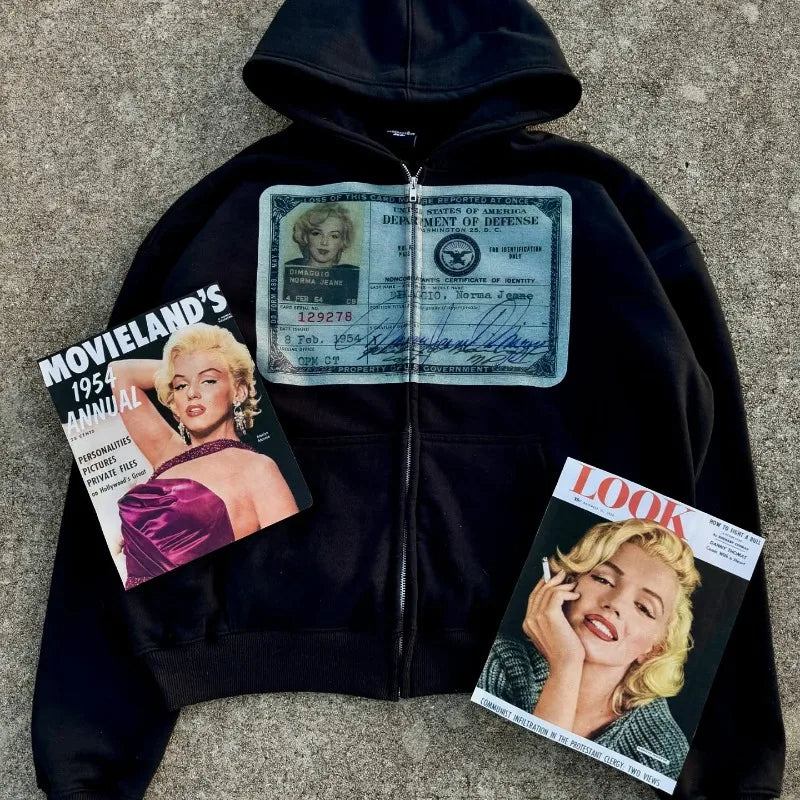 Tatiana Haven Y2K Retro Zip-Up Hoodie – Unisex Streetwear Long Sleeve Hooded Sweatshirt