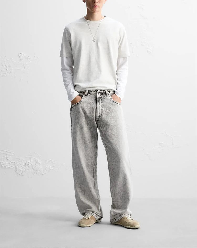 Men’s Retro Cotton Denim Jeans – Loose Fit Straight-Leg Casual Trousers, Comfortable and Wear-Resistant for Autumn & Winter