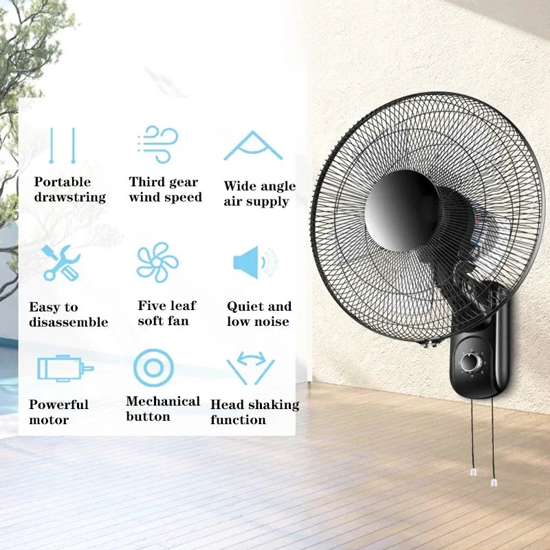 Household Wall-Mounted Electric Fan 220V/60W 16-Inch Living Room Kitchen Fan With 3 Speed Adjustable Smart Version/Mechanical