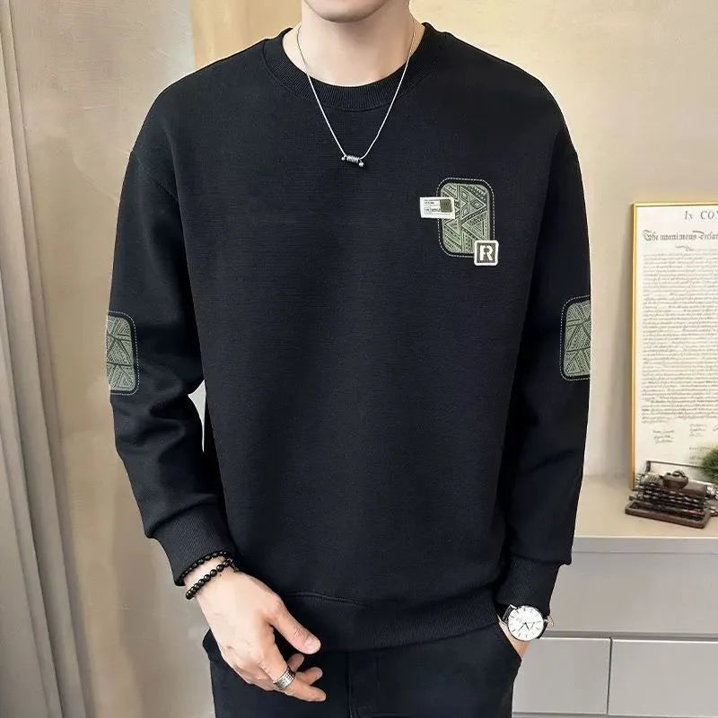 Men’s Thick Fleece Sweatshirt – Warm Round Neck Pullover for Autumn and Winter