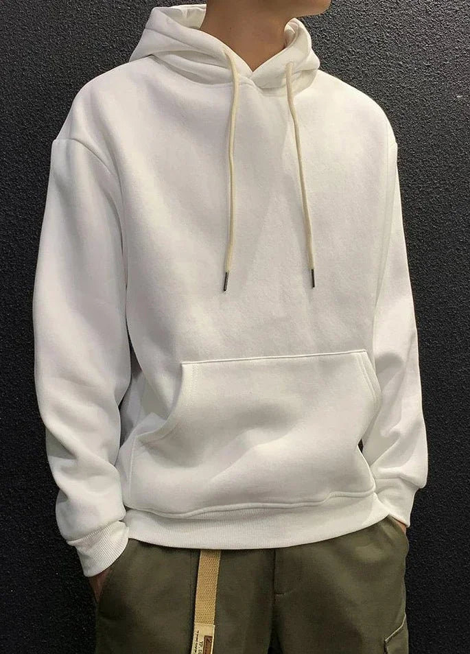 Men’s Fleeced Green Hoodie – Solid Casual Sweatshirt for Autumn and Winter