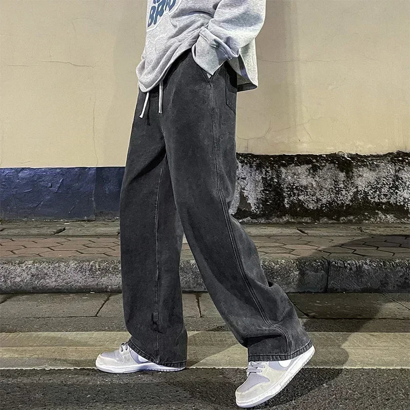 2024 New Streetwear Loose Jeans Men Korean Style Fashion Loose Straight Wide Leg Pants Men&