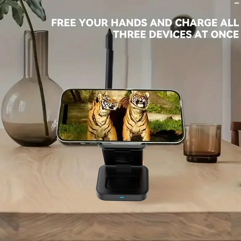 30W Wireless Charger iPhone 3in1 Magnetic Foldable Wireless Charging Station for iPhone 15 14 13 12 Pro Apple Watch 8 9 Airpods