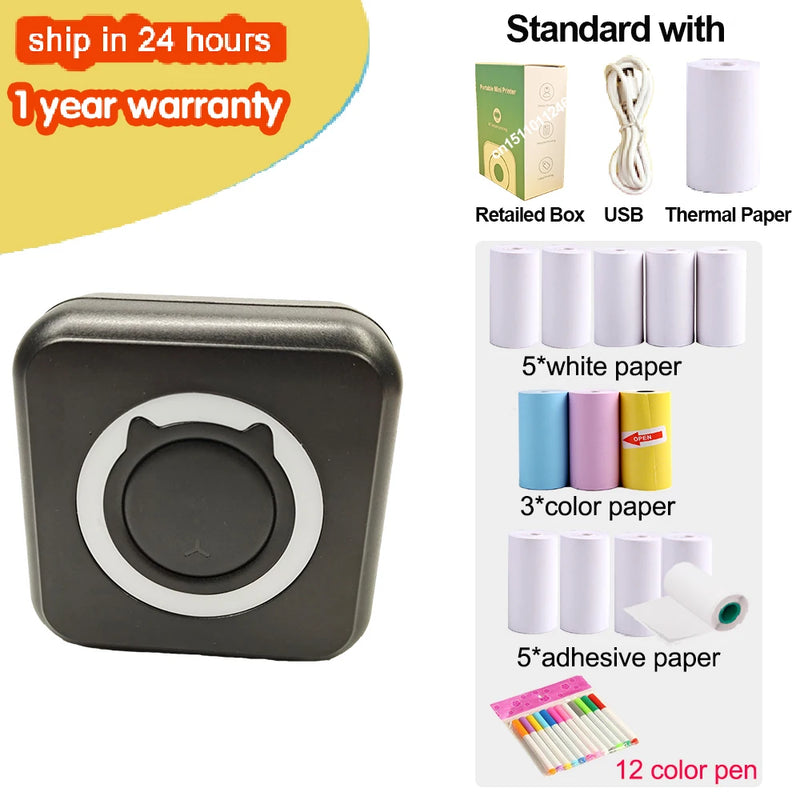 Portable Thermal Printer MINI Wirelessly BT 203dpi Photo Label Memo Wrong Question Printing With USB Cable Imprimante Portable