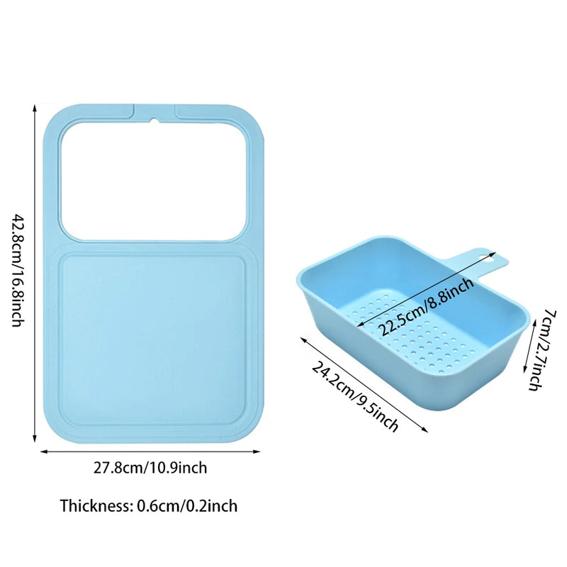 1PC multi-functional sink cutting board Kitchen vegetable and fruit cutting board 2-in-1 removable drain basket cutting board