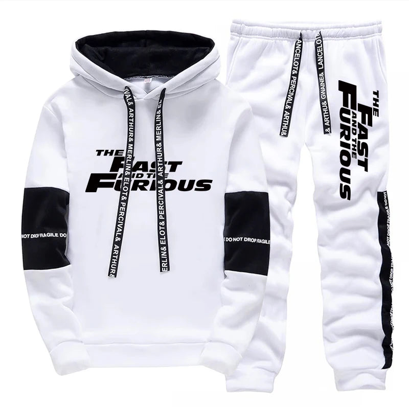 Men’s Hooded Sweatshirt and Sweatpants Set – Casual Sportswear for Autumn & Winter